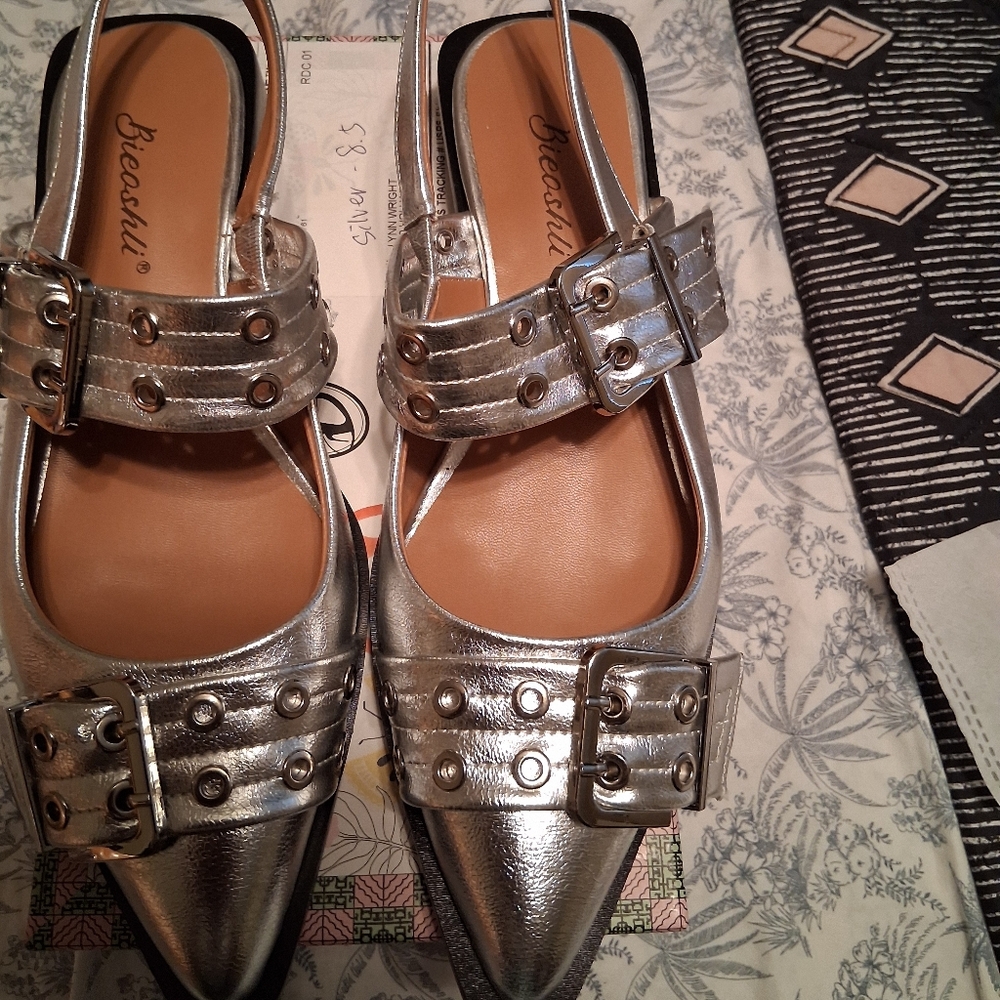 Chic SILVER Buckled Flats for Women - Picture 3 of 10